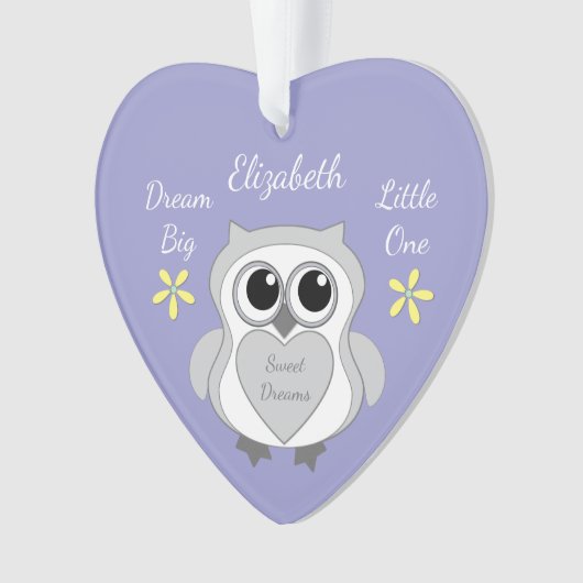 Paarse en gele met uil en baby naam ornament (voorkant)
