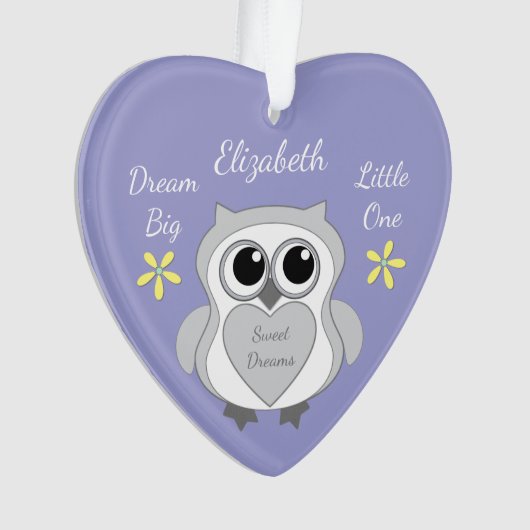 Paarse en gele met uil en baby naam ornament (voorkant)