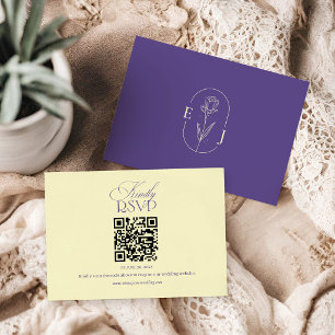 Paarse en Gele Minimalistische Trouw-QR-code RSVP Kaartje