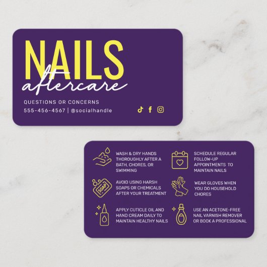 Paarse en gele nagels Aftercare Kaart Visitekaartje (Voorkant / Achterkant)