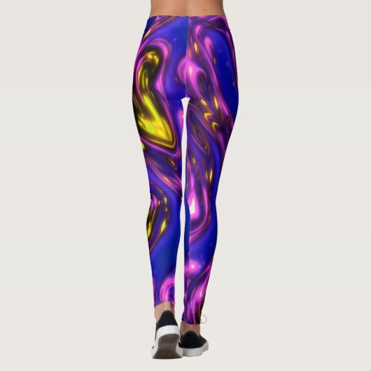 Paarse en gele Neon Liquid Abstracte Kunst Leggings (Achterkant)