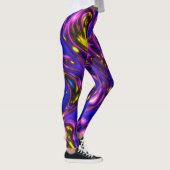 Paarse en gele Neon Liquid Abstracte Kunst Leggings (Rechts)