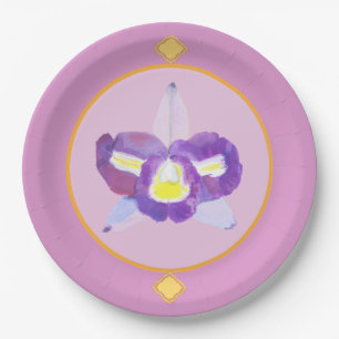 Paarse en gele orchidee papier Borden Papieren Bordje