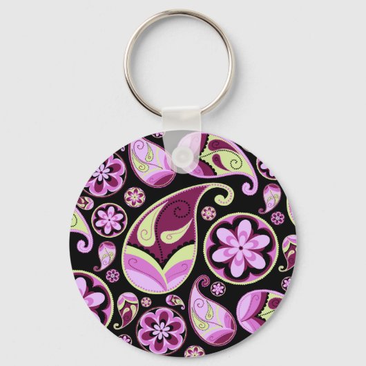 Paarse en gele Paisley Sleutelhanger (Voorkant)