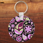 Paarse en gele Paisley Sleutelhanger (Voorkant)