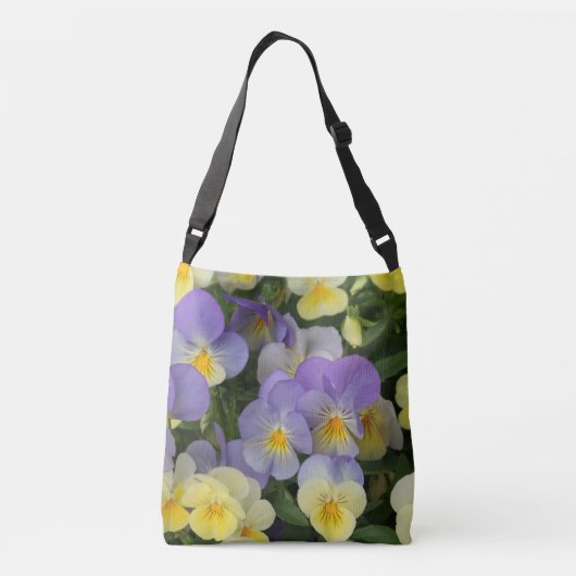 Paarse en Gele Pansies Crossbody Tas (Achterkant)
