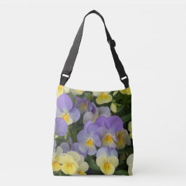 Paarse en Gele Pansies Crossbody Tas