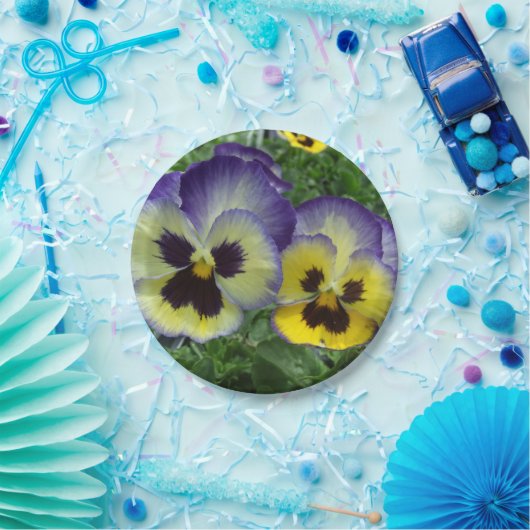 , Paarse en Gele Pansies, Douane, Huwelijk Papieren Bordje (Feest)