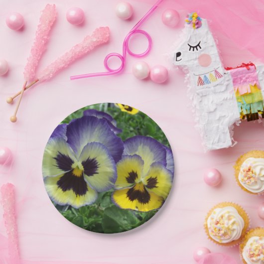 , Paarse en Gele Pansies, Douane, Huwelijk Papieren Bordje (Feest)