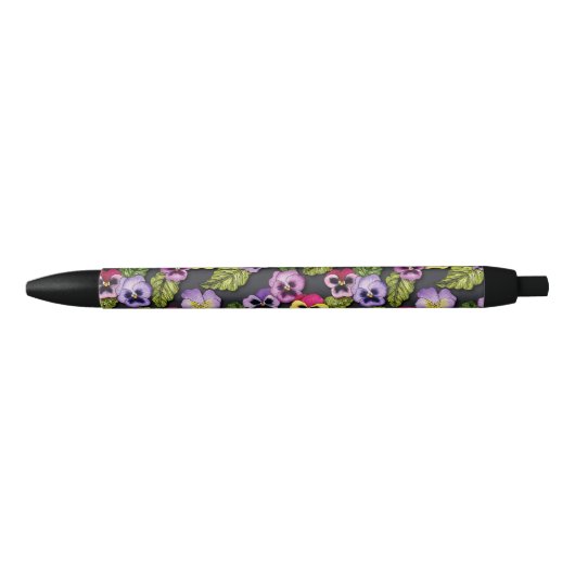 Paarse en gele Pansies Floral Black Ink Pen (Voorkant)