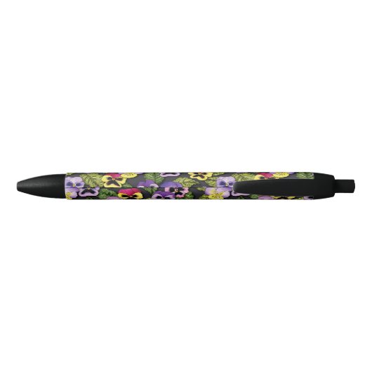Paarse en gele Pansies Floral Black Ink Pen (Achterkant)