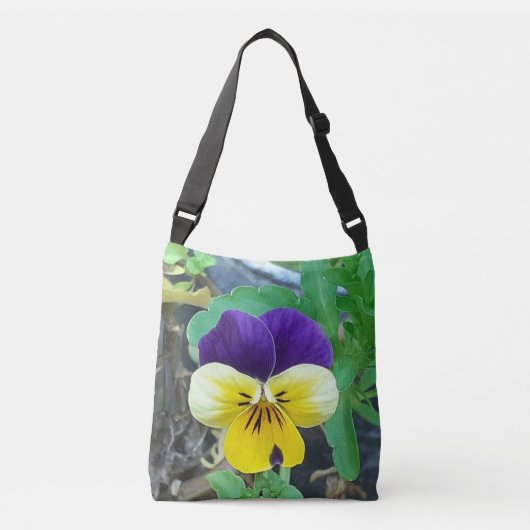 Paarse en gele Pansy Crossbody Tas (Voorkant)