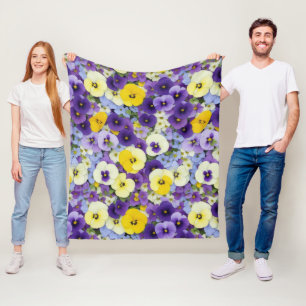 Paarse en gele Pansy Flowers Fleece Deken