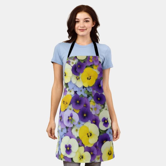 Paarse en gele Pansy Flowers Schort (Gedragen)