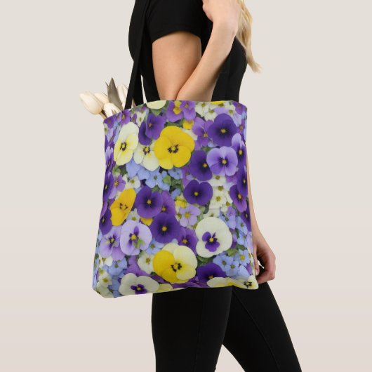 Paarse en gele Pansy Flowers Tote Bag (Dichtbij)