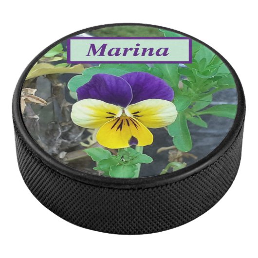 Paarse en gele Pansy Hockey Puck (3/4)