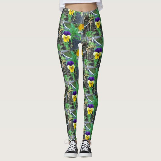 Paarse en gele Pansy Leggings (Voorkant)
