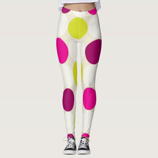 Paarse en gele poka stikt leggings (Voorkant)