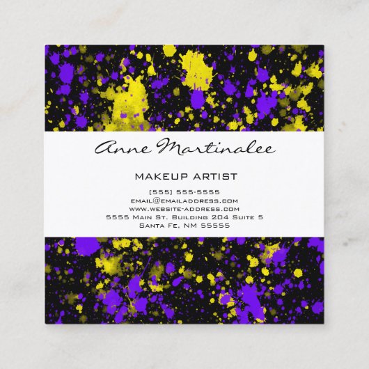 Paarse en gele schildpad op zwart vierkante visitekaartje (Achterkant)