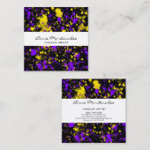 Paarse en gele schildpad op zwart vierkante visitekaartje (Voorkant / Achterkant)