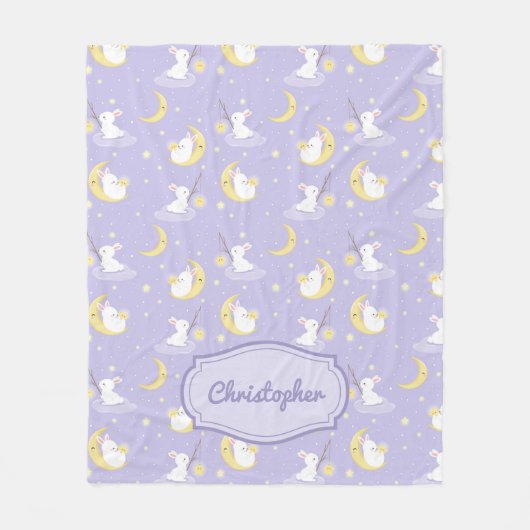 Paarse en gele snijkonijn met maansterren fleece deken (Voorkant)