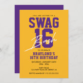 Paarse en Gele Swag 16 Verjaardag Kaart (Voorkant / Achterkant)