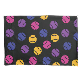 Paarse en gele tennisballen op zwarte achtergrond kussensloop