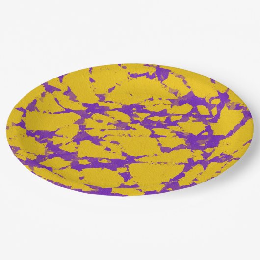 Paarse en gele Tie Dye Papieren Bordje (Gekanteld)