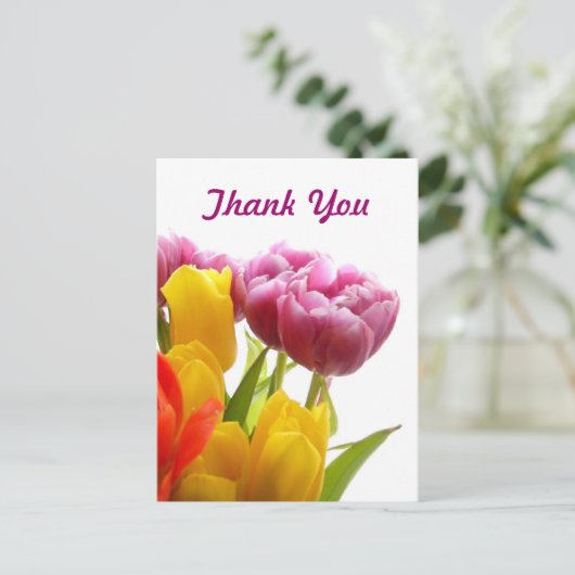 Paarse en gele Tulpen Dank u Briefkaarten (Staand voorkant)