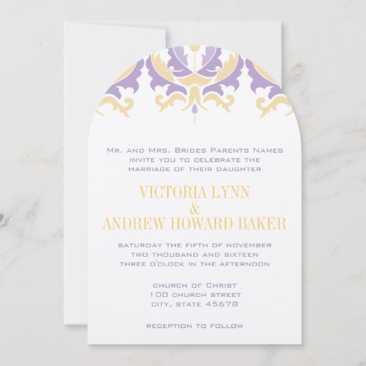 Paarse en gele uitnodiging tot huwelijk (Voorkant)