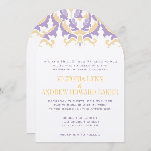 Paarse en gele uitnodiging tot huwelijk (Voorkant / Achterkant)