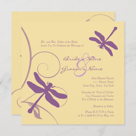 Paarse en gele uitnodiging tot weduwschap (Voorkant / Achterkant)