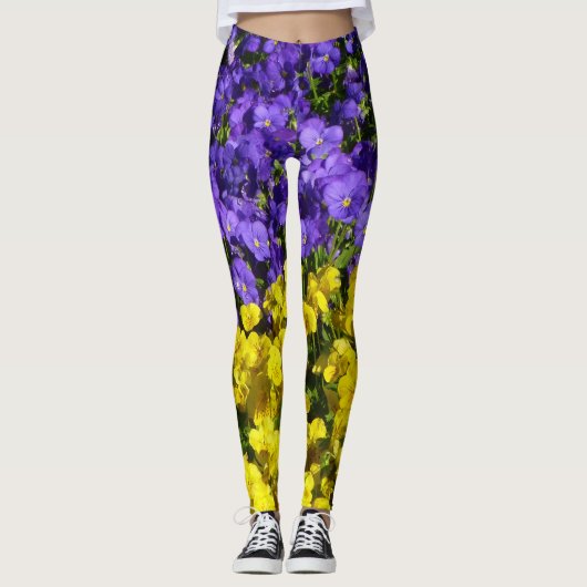Paarse en Gele Viola's Kleurrijke Bloemen Leggings (Voorkant)