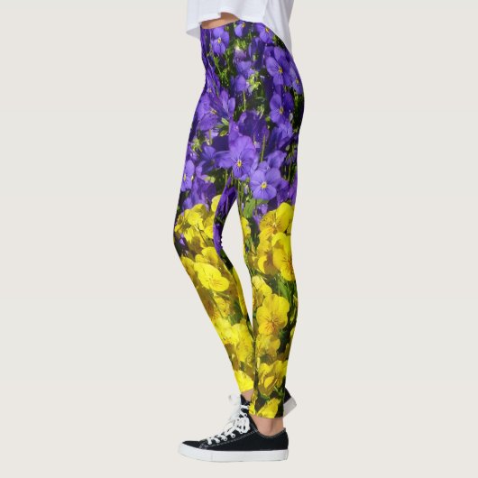 Paarse en Gele Viola's Kleurrijke Bloemen Leggings (Links)