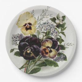 Paarse en gele viooltjes uit het verleden papieren bordje