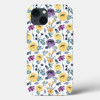 Paarse en gele waterverf bloemen Case-Mate iPhone case