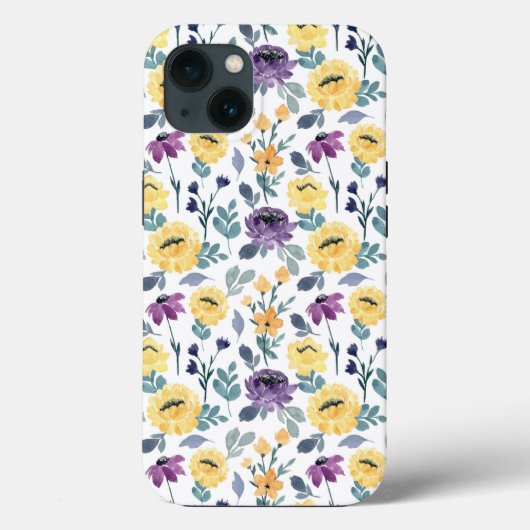 Paarse en gele waterverf bloemen Case-Mate iPhone case (Achterkant)