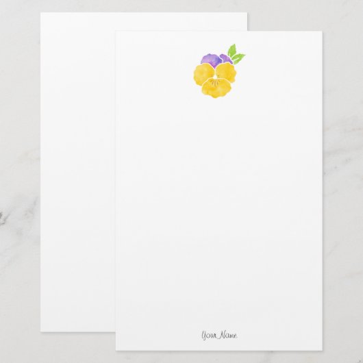 Paarse en gele Waterverf Pansy Briefpapier (Voorkant / Achterkant)
