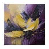 Paarse en gele wervelende Abstracte bloem Tegeltje (Voorkant)