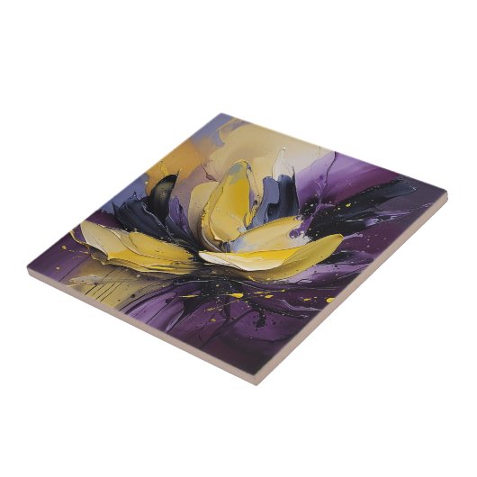 Paarse en gele wervelende Abstracte bloem Tegeltje (Zijkant)