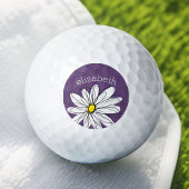 Paarse en gele Whimsical Daisy Add Name Golfballen