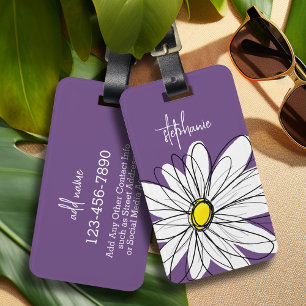 Paarse en gele whimsical Daisy Custom Text Bagagelabel