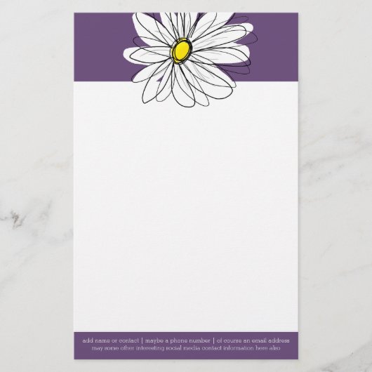Paarse en gele whimsical Daisy Custom Text Briefpapier (Voorkant)