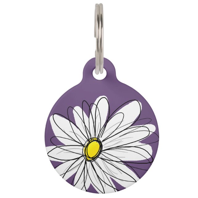 Paarse en gele whimsical Daisy Custom Text Huisdierpenning (Voorkant)