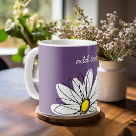 Paarse en gele whimsical Daisy Custom Text Koffiemok