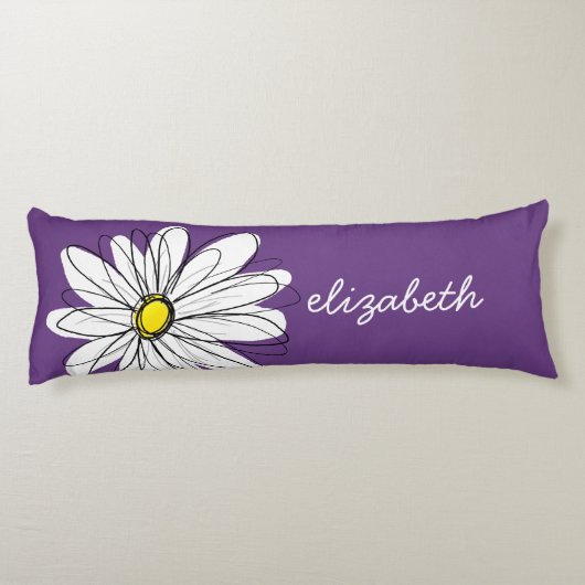 Paarse en gele whimsical Daisy Custom Text Lichaamskussen (Achterkant)