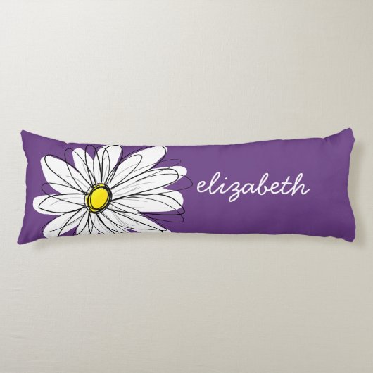 Paarse en gele whimsical Daisy Custom Text Lichaamskussen (Voorkant)