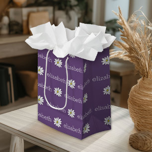 Paarse en gele whimsical Daisy Custom Text Medium Cadeauzakje
