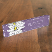 Paarse en gele whimsical Daisy Custom Text Naambordje (Zijkant)