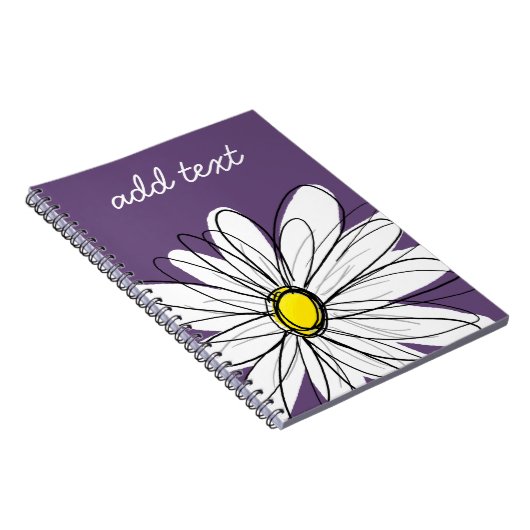 Paarse en gele whimsical Daisy Custom Text Notitieboek (Rechterzijde)